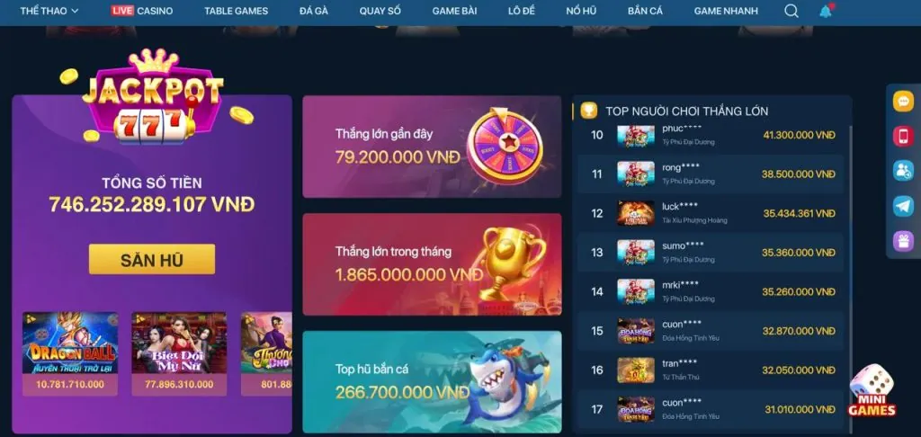 Trò chơi nổ hũ với giải thưởng lớn
